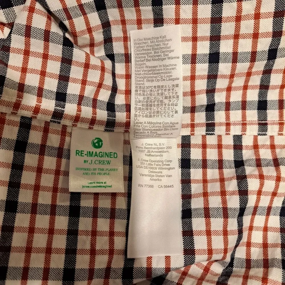 J. Crew Re-imagined Flex Oxford plaid long sleeve button-down shirt size XL slim
